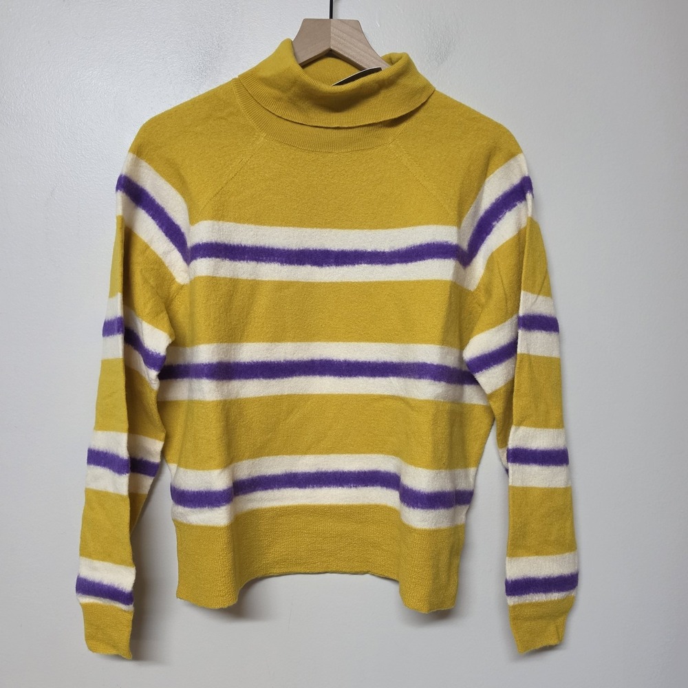 J.Crew Womens Turtleneck Sweater Striped Boiled Wool Purple Yellow Sz M NWT $168